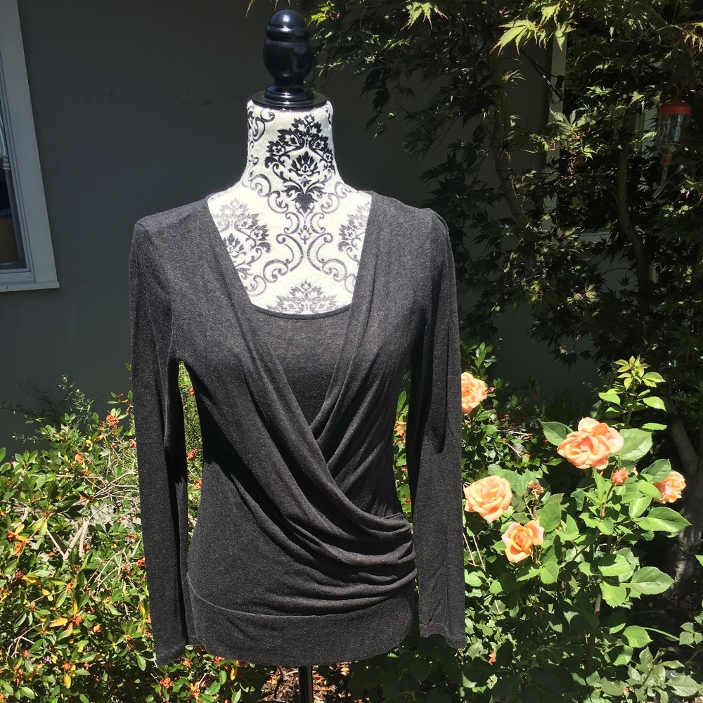 Dark Grey charcoal faux-wrap top